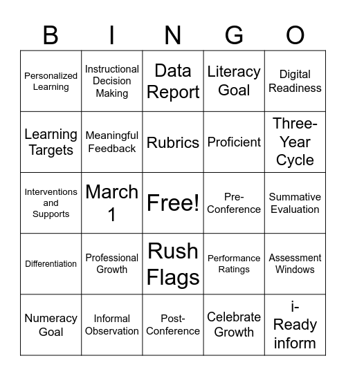 Institute Day Bingo Card