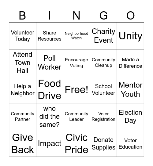 Untitled Bingo Card