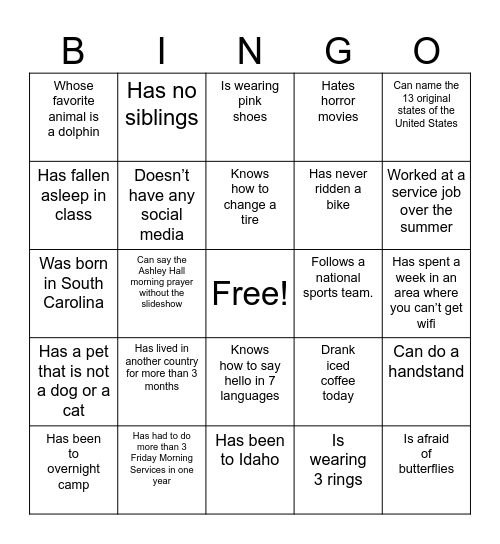Ashley Hall Human Bingo 2026 Bingo Card