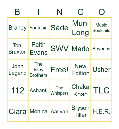 iLovePSU: R&B Bingo Night Bingo Card