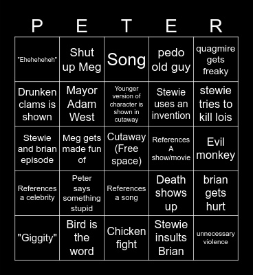 Family guy Bingo Card