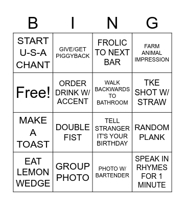 BAR CRAWL BINGO Card