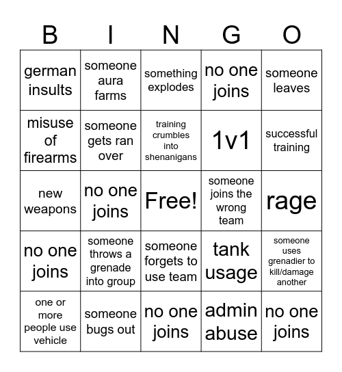 TGE bingo Card