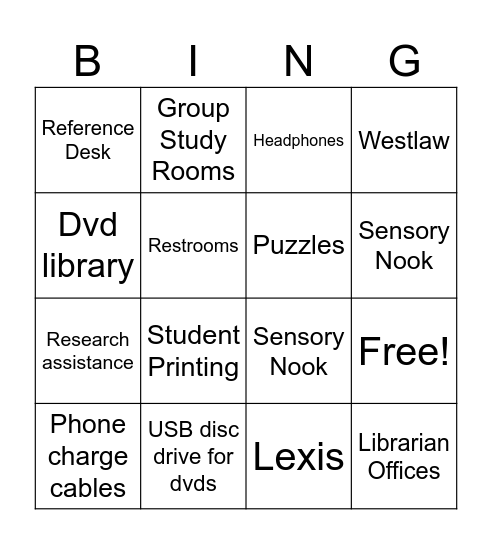 Law Library Bingo Card