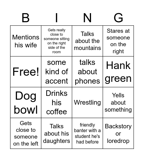 Mr. Butler Bingo Card