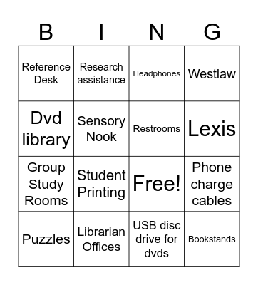 Law Library Bingo Card
