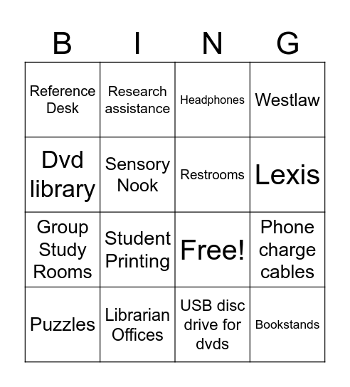 Law Library Bingo Card
