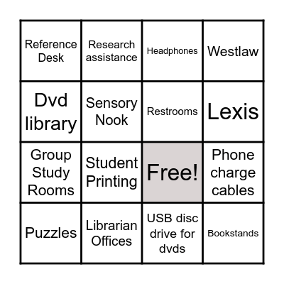 Law Library Bingo Card