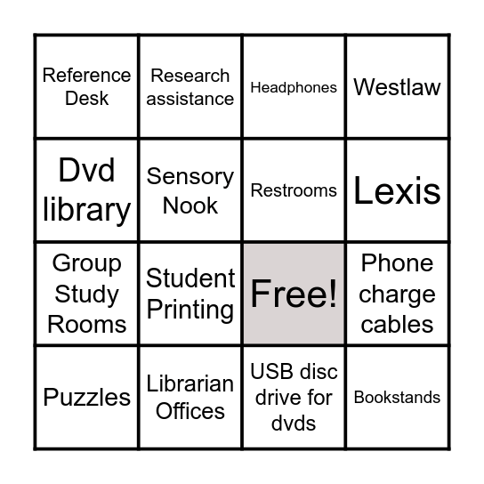 Law Library Bingo Card