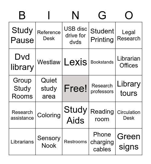 Law Library Bingo Card