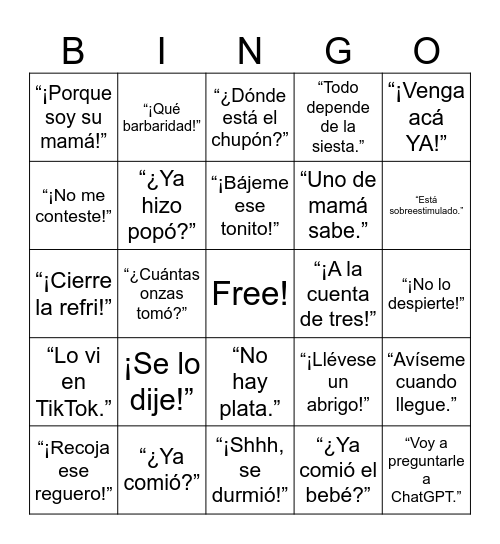 Día de la madre Bingo Card