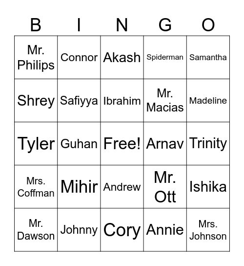 Name Bingo Card