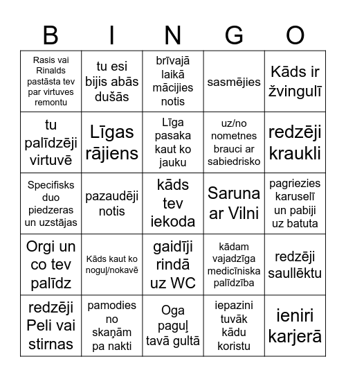 Rigas Kvīru kora nometne 2026 Bingo Card