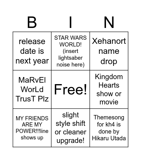 Kingdom Hearts D23! Bingo Card