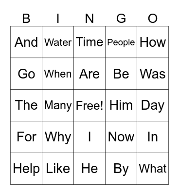Sight words Bingo Card