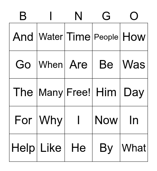 Sight words Bingo Card