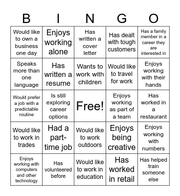 Career Bingo Card