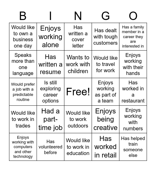 Career Bingo Card