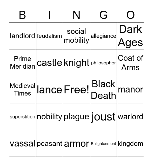Feudalism Bingo Card