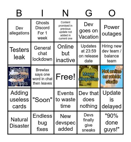 BRIDGER UPDATE DELAY EXCUSES Bingo Card