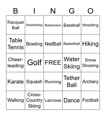 Sports Bingo Card