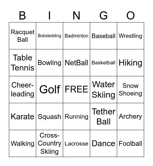 Sports Bingo Card