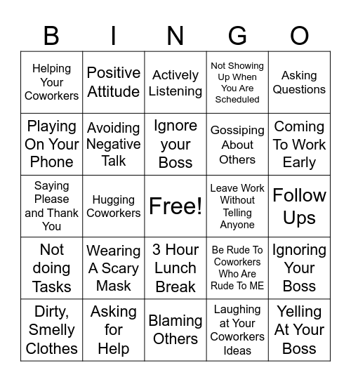 Professional or Unprofessional Bingo Card