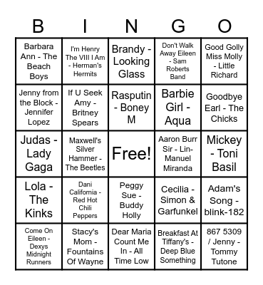 Name Game Bingo Card