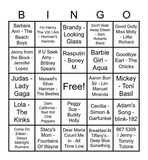 Name Game Bingo Card