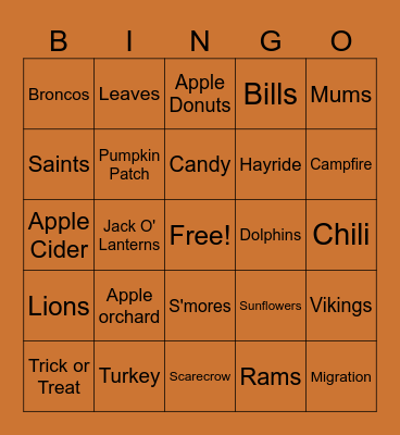 Autumn Kickoff Bingo Card