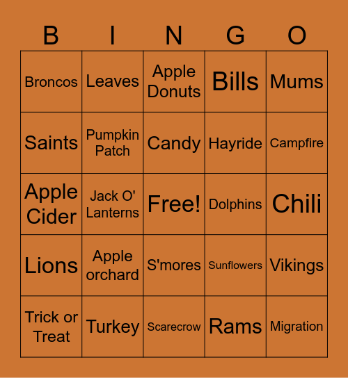 Autumn Kickoff Bingo Card