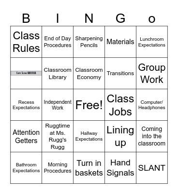 Beginning of the Year Bingo Card