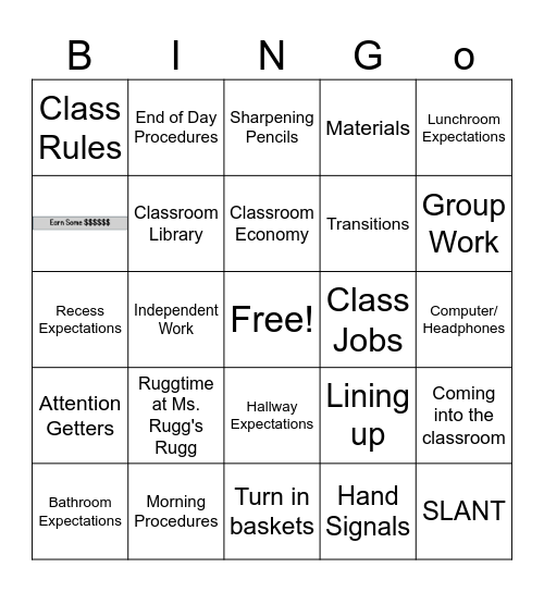 Beginning of the Year Bingo Card