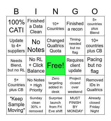 Weekend Bingo Card