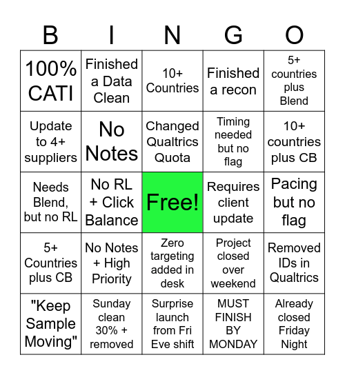 Weekend Bingo Card
