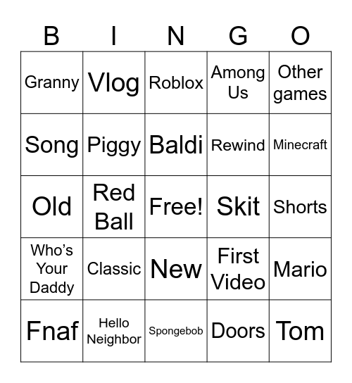 FGTEEV Bingo Card