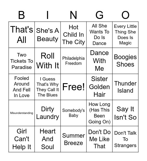 Yacht Rock Round 3 Bingo Card
