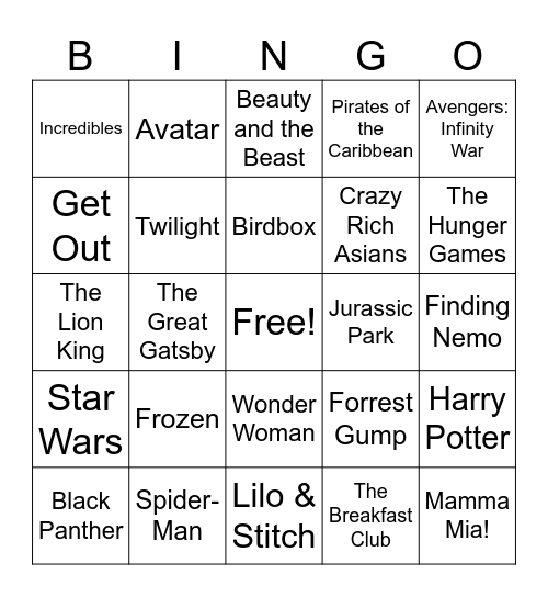 Movies Bingo Card