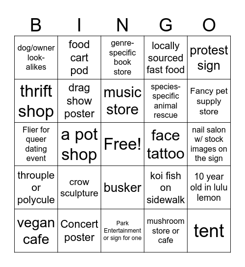 Portland Bingo Card