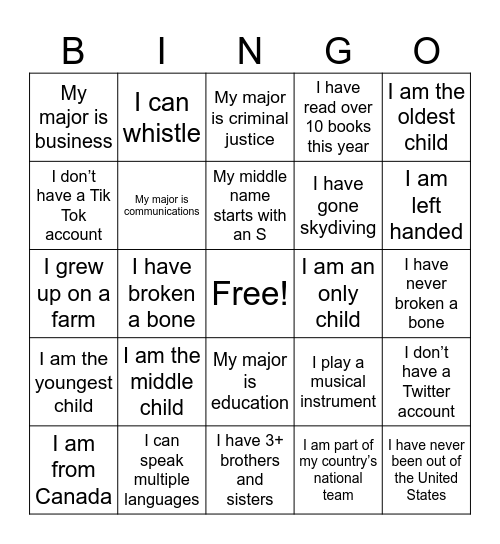 Untitled Bingo Card