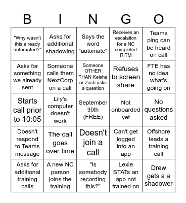 Untitled Bingo Card