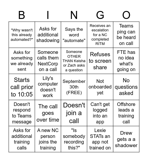 Untitled Bingo Card