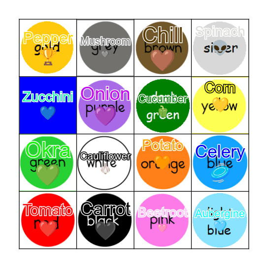 COLOURS NAME Bingo Card