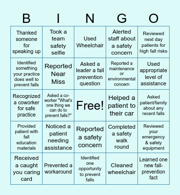 FALL PREVENTION BINGO Card