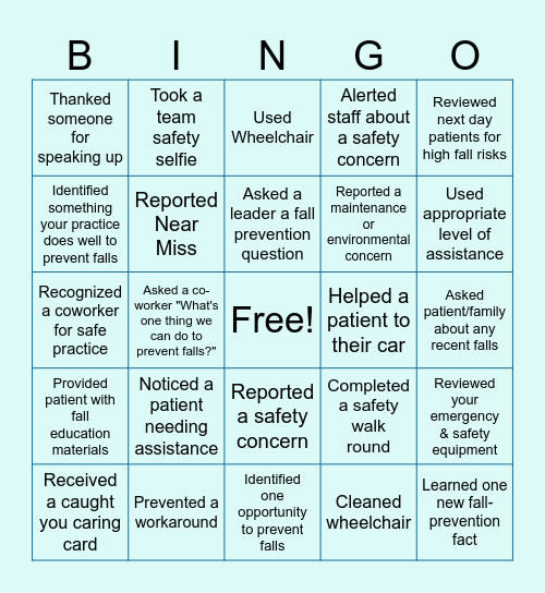 FALL PREVENTION BINGO Card
