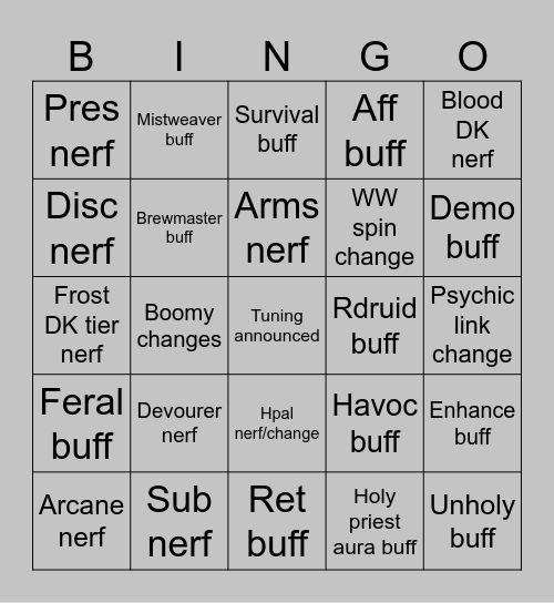 Tuning scheduled for Aug 18 Bingo Card