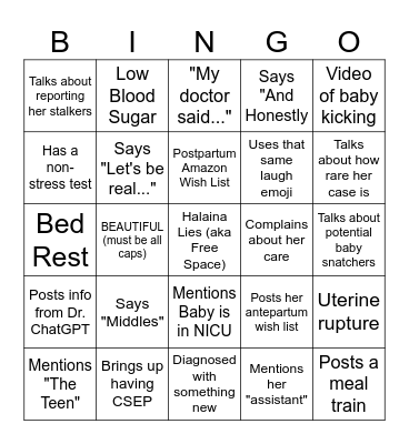 Hospital Bingo Card