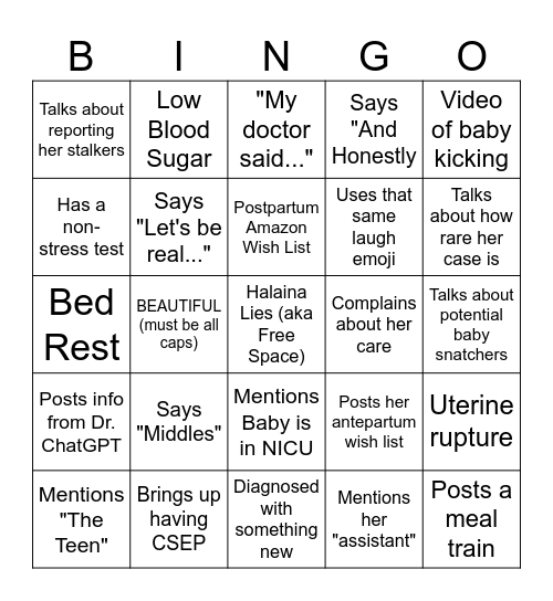 Hospital Bingo Card