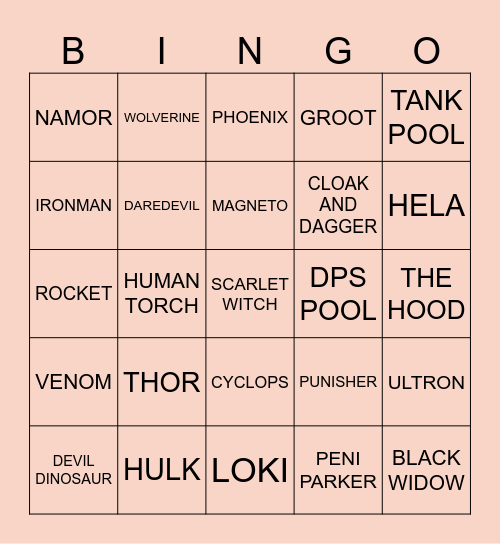 NUZLOCKE CHARACTERS Bingo Card