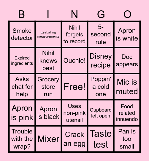 Wheezy's Mediocre Kitchen BINGO v1 Bingo Card